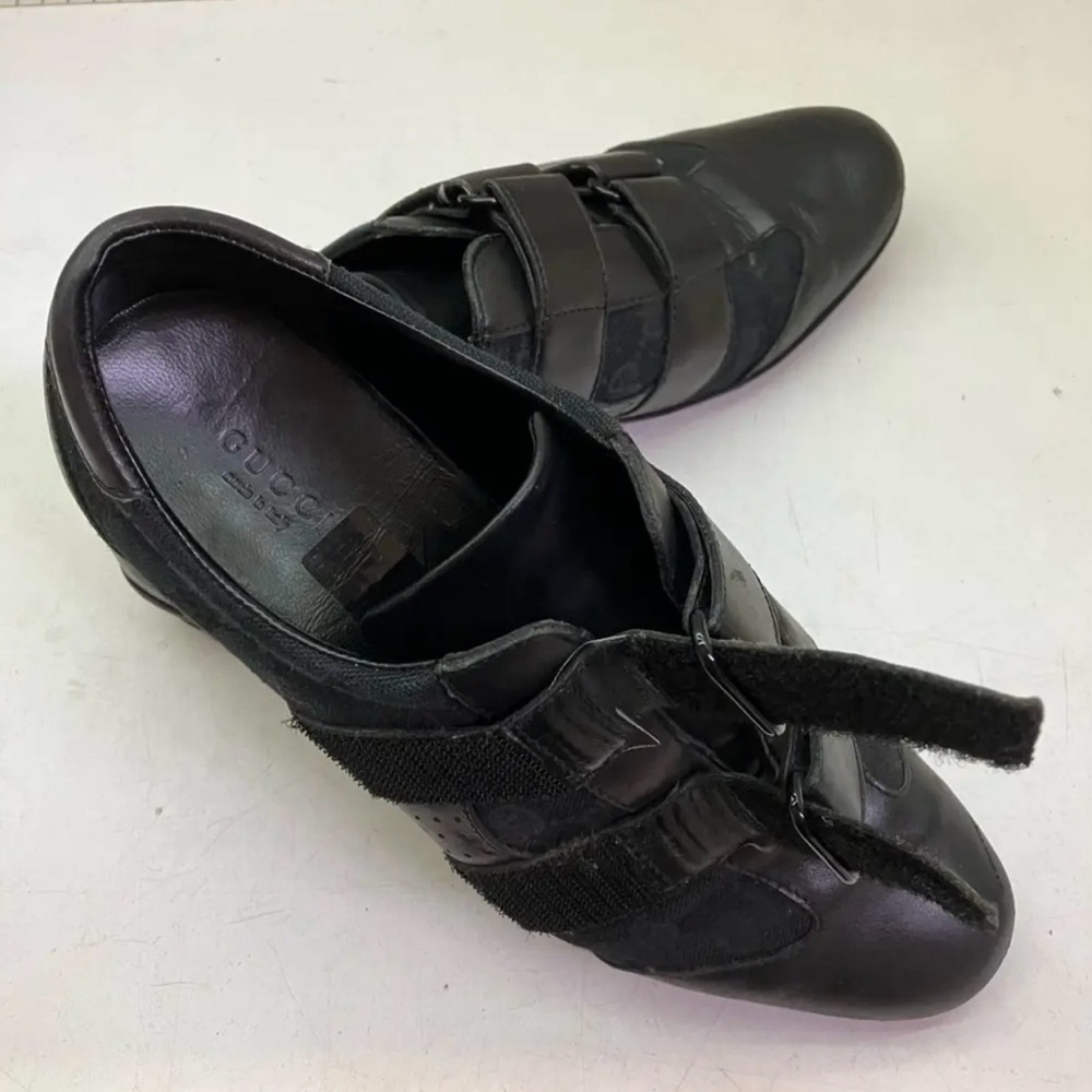 Gucci Dark Leather Strap Sneakers